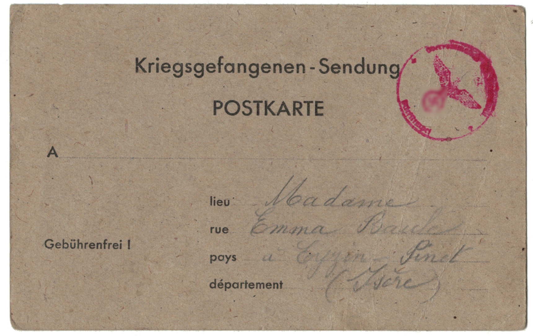 Carte de prisonnier de Guerre - Kriegsgefangenen - Sendung - 1940 - Baule Léon