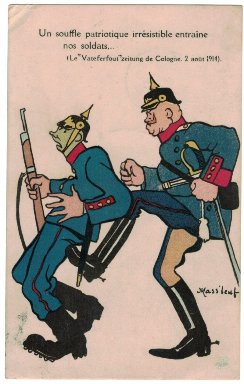 4 Cartes Postale France Lithographie - iconographie 14/18 - Parodie - Caricature - Prusse - Casque à pointe - 1914