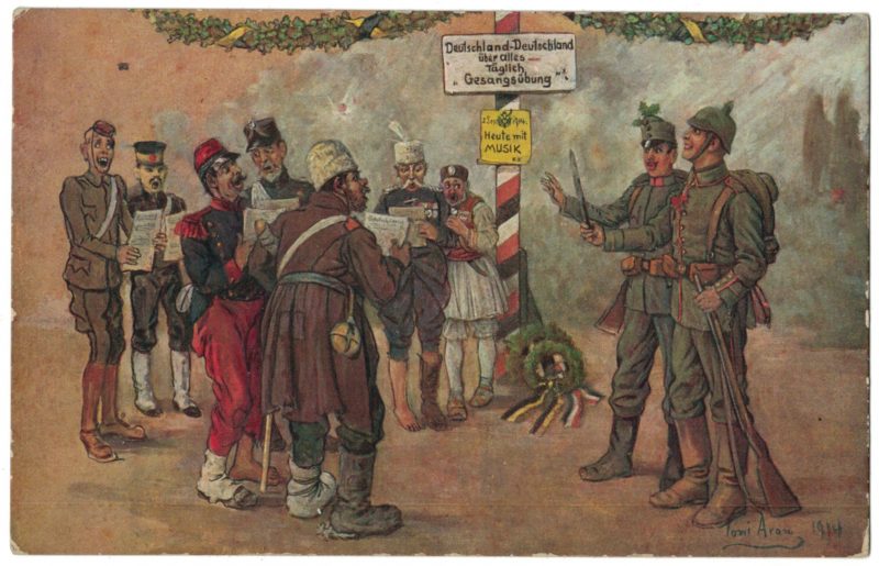 Carte Postale Allemande Lithographie - iconographie 14/18 - Frontières - Alliées - Axe - Parodie - Caricaturale