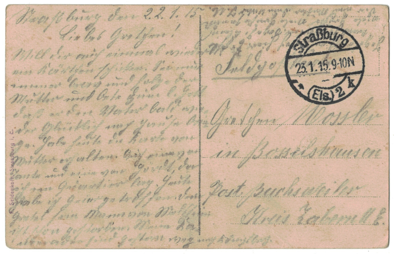 Carte Postale Allemande Lithographie - iconographie 14/18 - Casque a pointe - Prussien - Front Départ - Alsace -