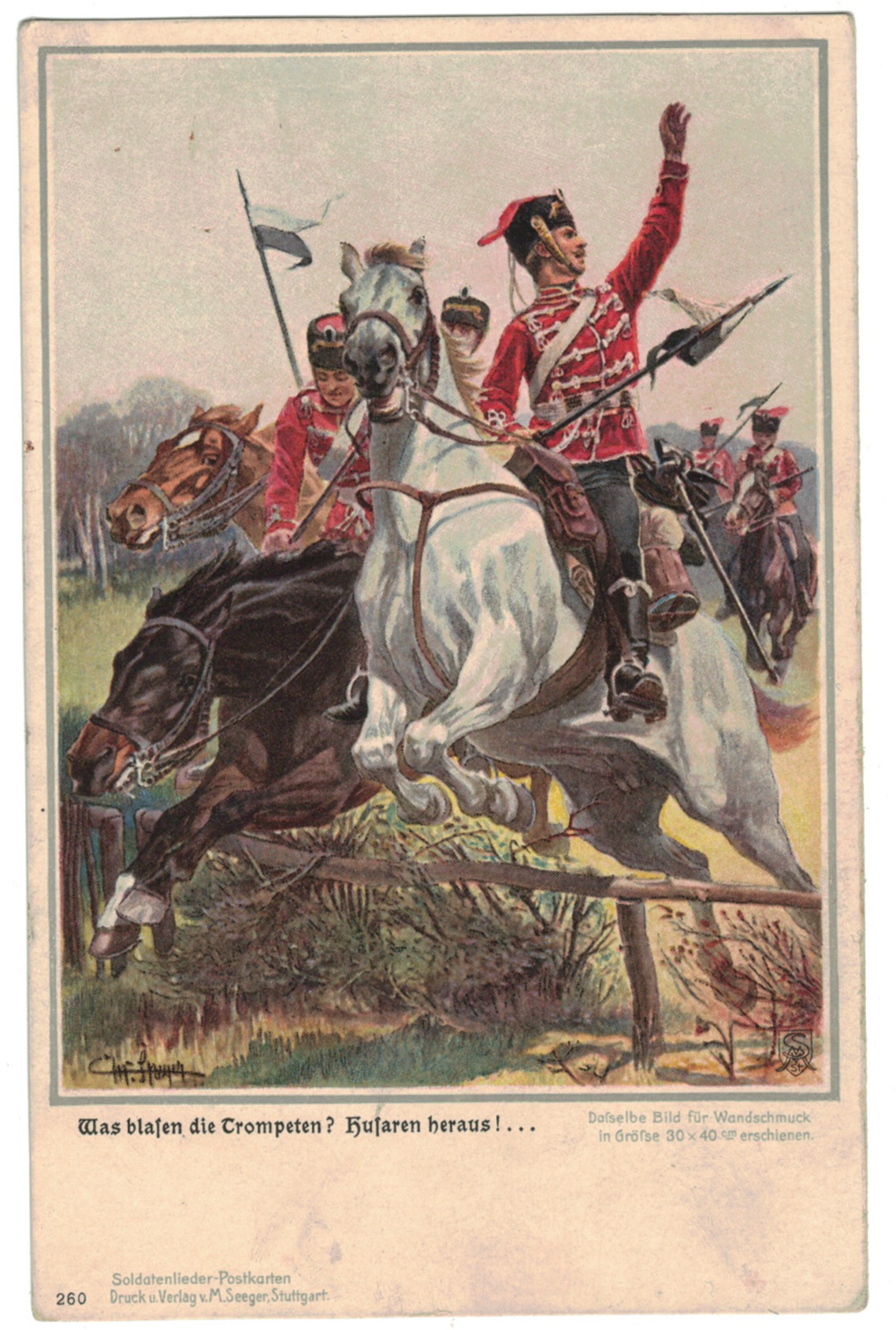 1 Carte Postale - Armée Allemande en campagne - Hussards - Lancier - Soldatenlieder