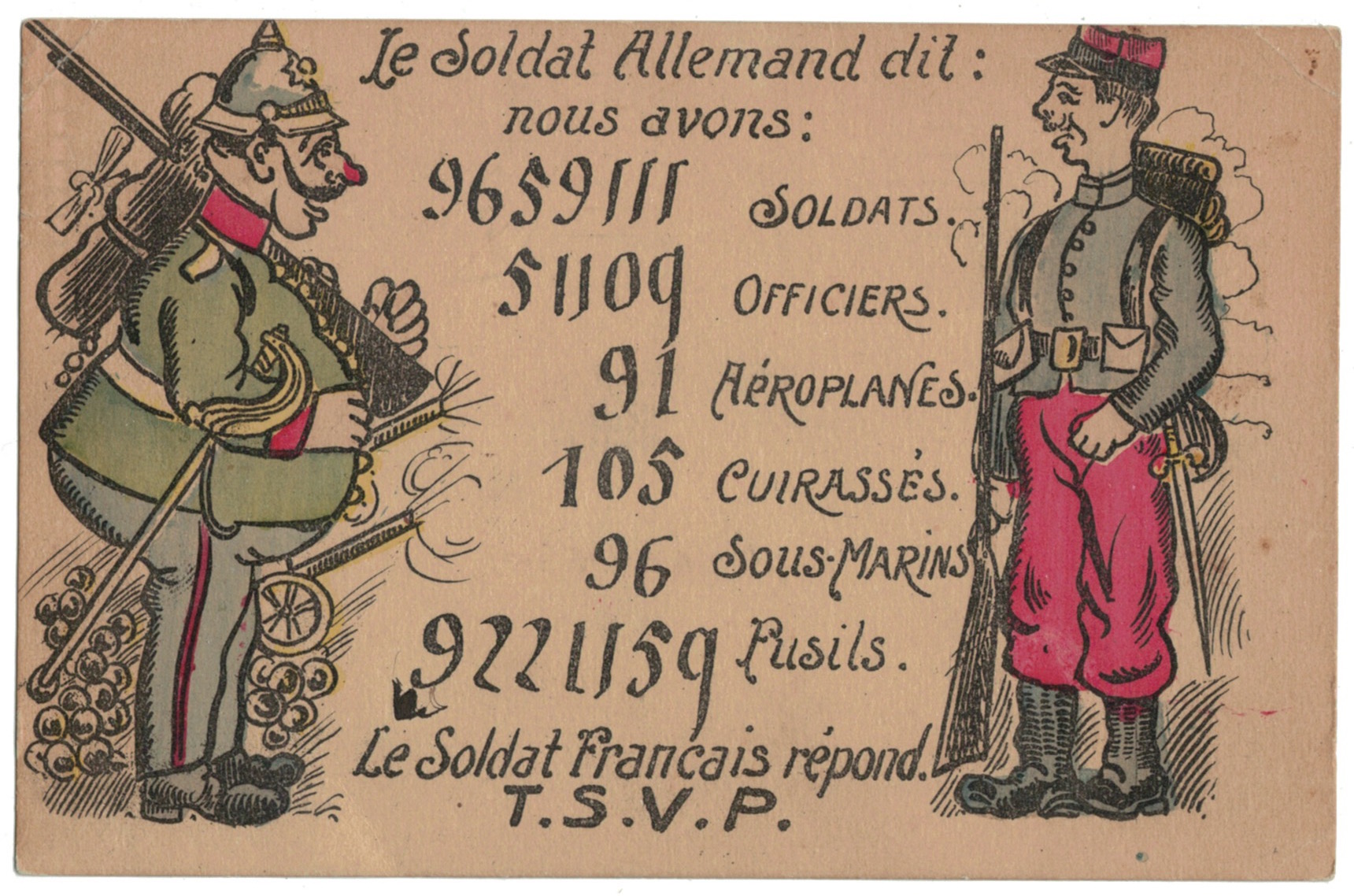Carte Postale Française Lithographie - iconographie 14/18 - Humour Chiffre Décompte Guerre - Caricature