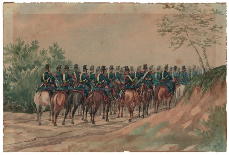 Aquarelle - Originale - Artilleurs à Cheval Second Empire - Peinture - Soldat- Uniforme - Napoléon III