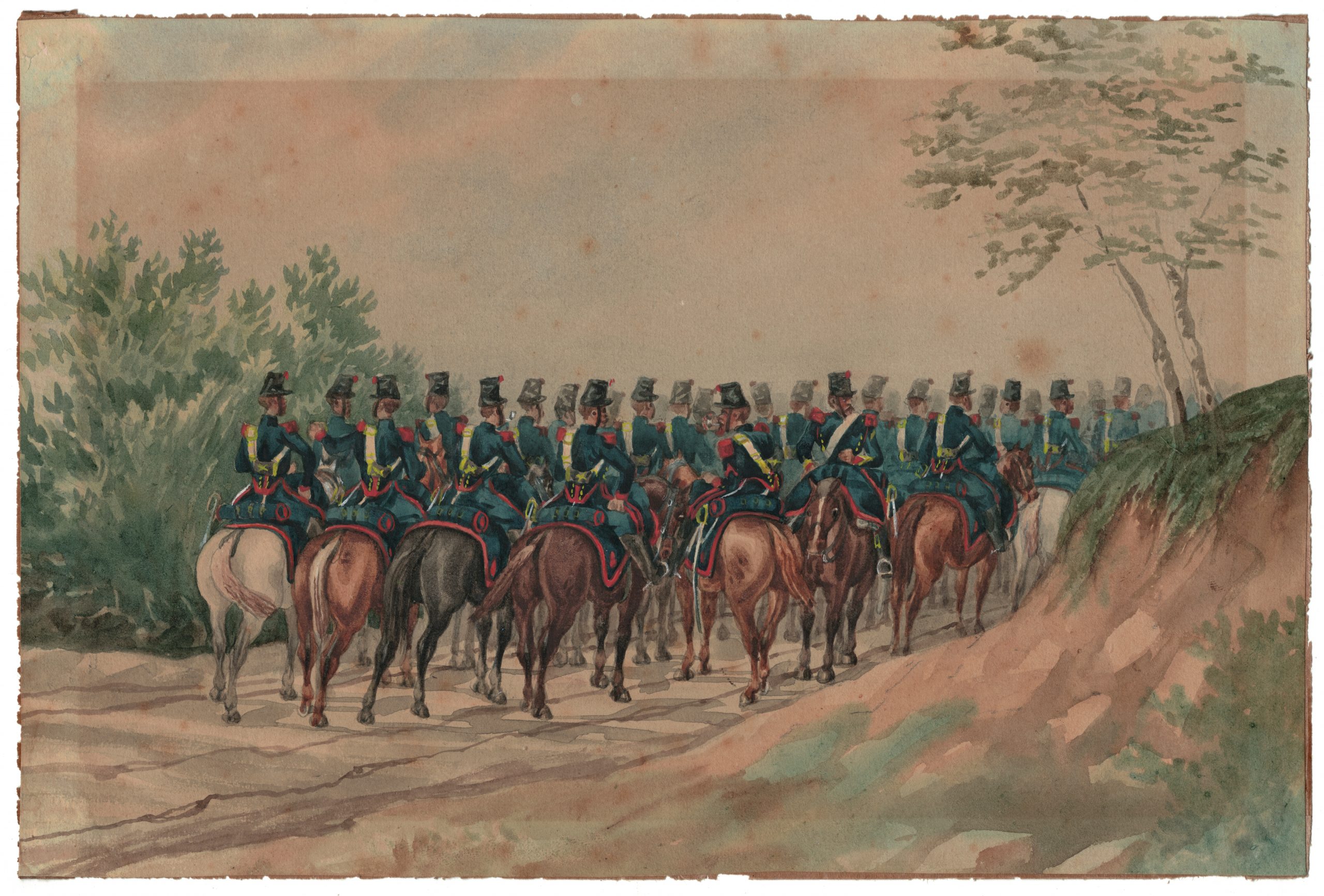 Aquarelle - Originale - Artilleurs à Cheval Second Empire - Peinture - Soldat- Uniforme - Napoléon III