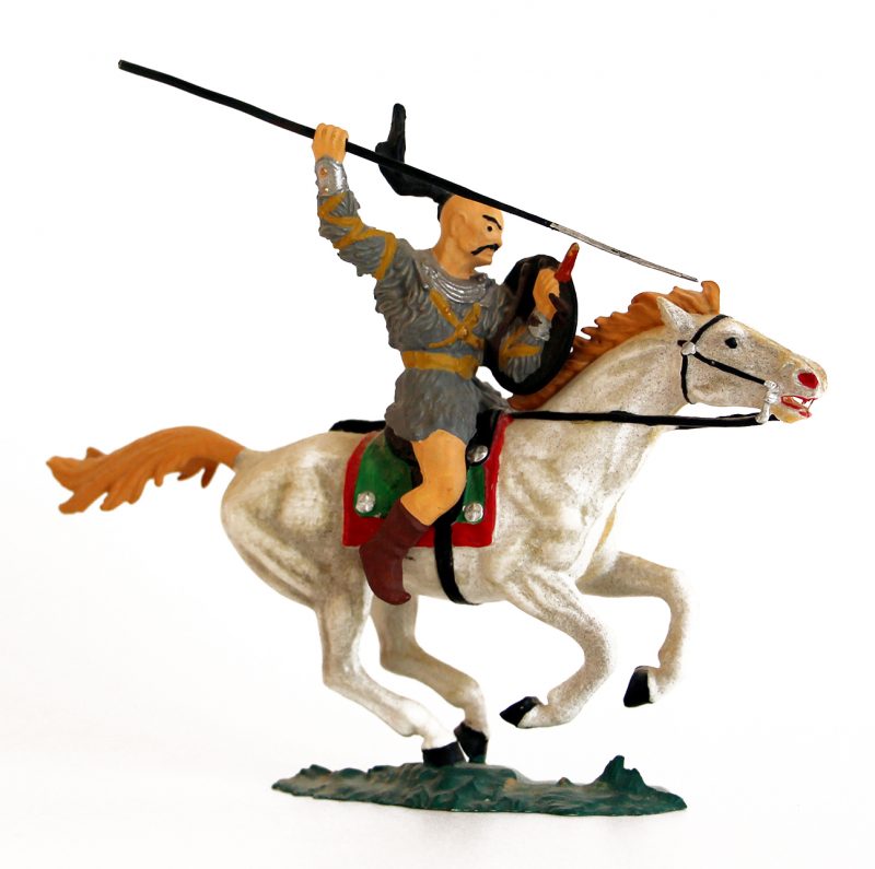 Ancienne Figurine Hausser Elastolin German plastic Cavalier Hun Elastolin Horse Attacking