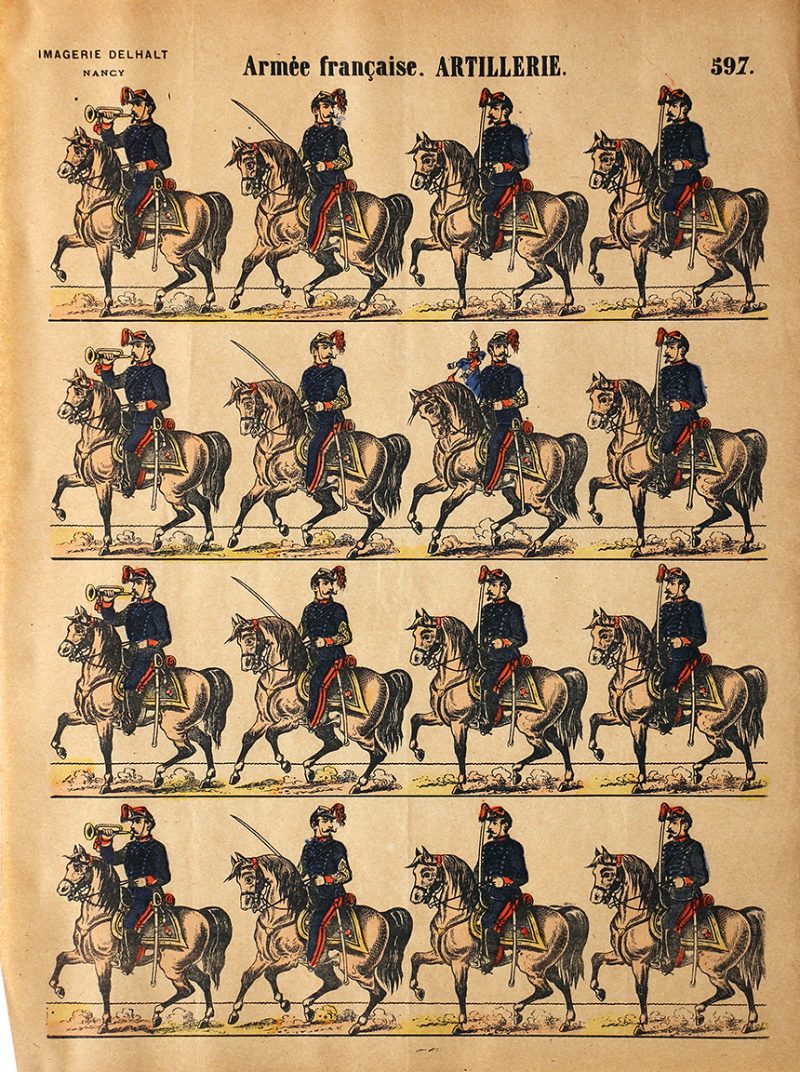 5 Planches Imagerie Dehalt Nancy - Imagerie Populaire - N°593/594/596/597/598 - Armée Française - Hussards - Chasseurs d'Afrique - Artillerie - Dragons - Garde Républicaine - 3eme République