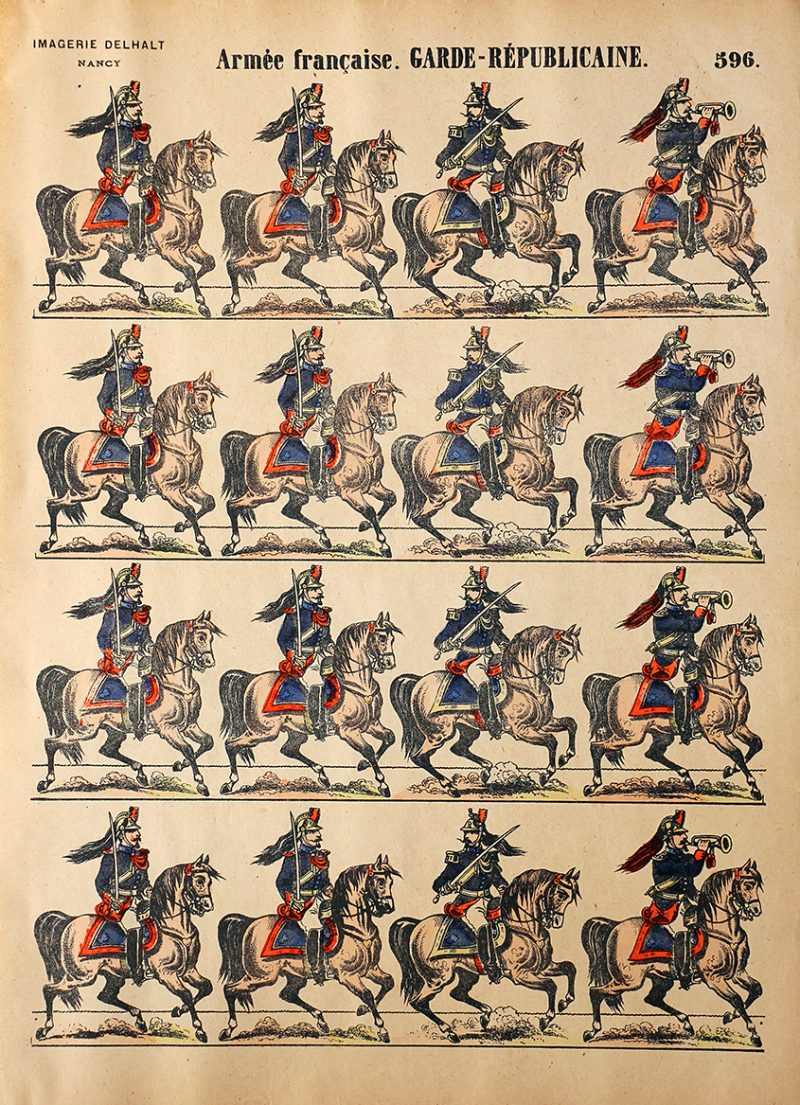 5 Planches Imagerie Dehalt Nancy - Imagerie Populaire - N°593/594/596/597/598 - Armée Française - Hussards - Chasseurs d'Afrique - Artillerie - Dragons - Garde Républicaine - 3eme République