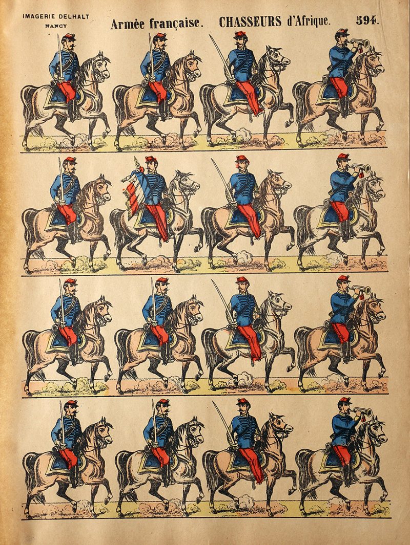 5 Planches Imagerie Dehalt Nancy - Imagerie Populaire - N°593/594/596/597/598 - Armée Française - Hussards - Chasseurs d'Afrique - Artillerie - Dragons - Garde Républicaine - 3eme République