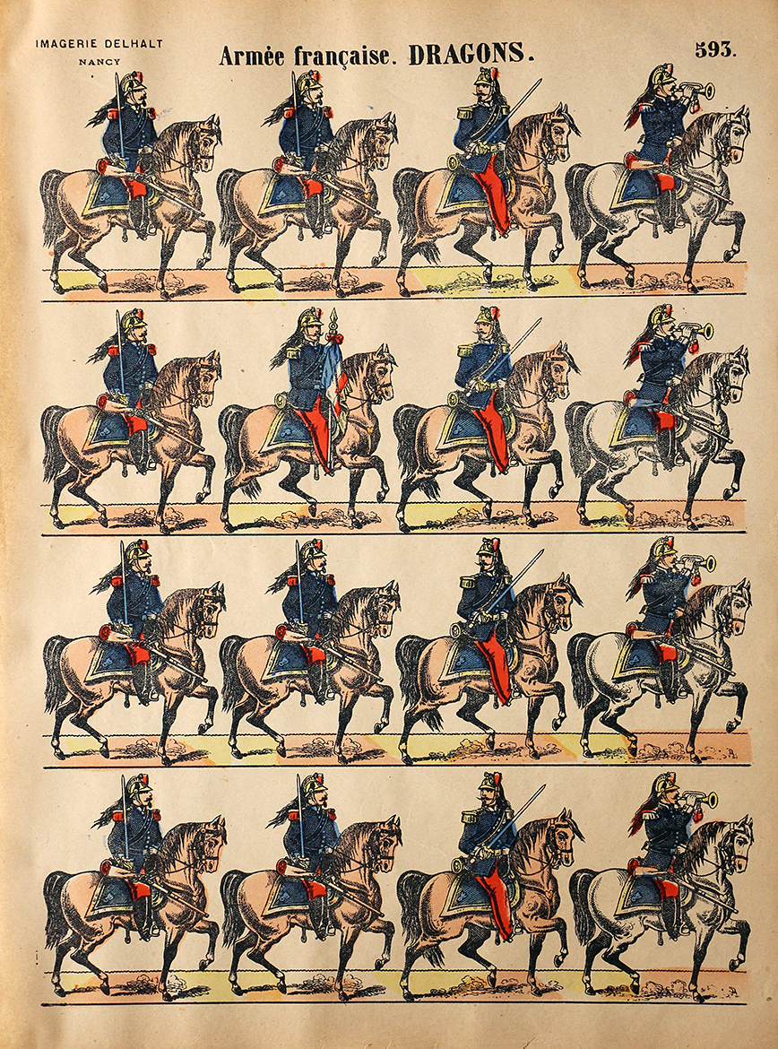 5 Planches Imagerie Dehalt Nancy - Imagerie Populaire - N°593/594/596/597/598 - Armée Française - Hussards - Chasseurs d'Afrique - Artillerie - Dragons - Garde Républicaine - 3eme République