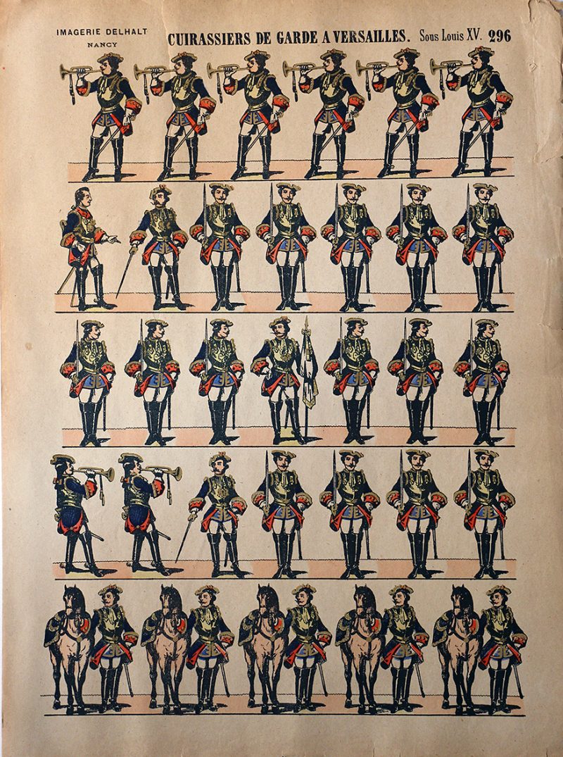 Planche Imagerie Dehalt Nancy - Imagerie Populaire - N°296 - Cuirassiers de la Garde a Versailles Sous Louis XV