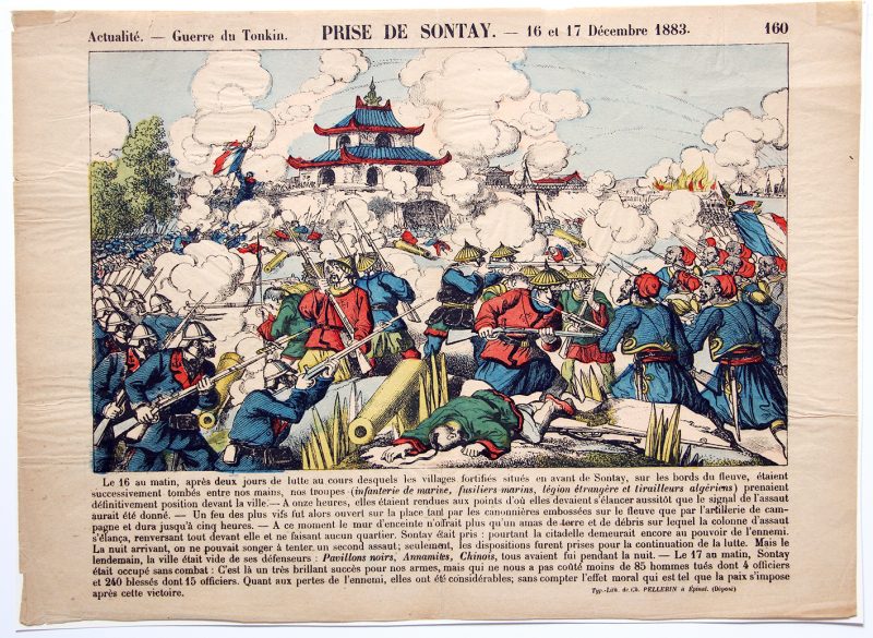 Planche imagerie Epinal - Prise de Sontay - 1883 - Imagerie Populaire - Guerre du Tonkin - Planche N°160