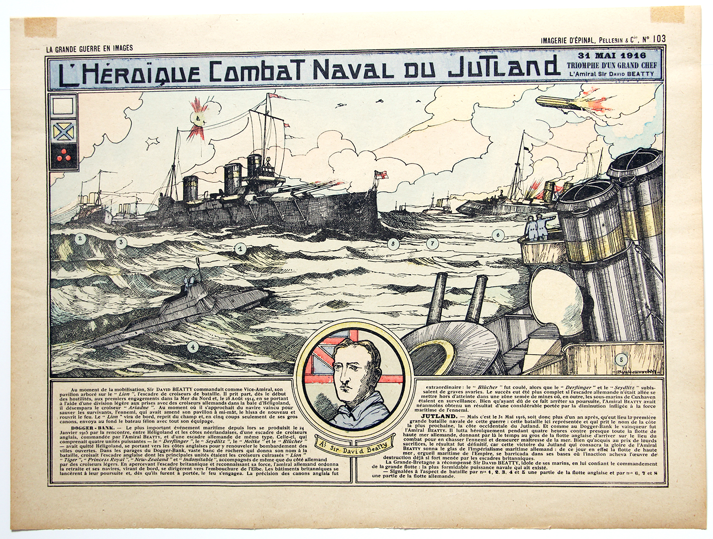 Planche imagerie Epinal - Bataille Navale du Jutland - Imagerie Populaire - Planche N°103 - Guerre 14/18 - Flotte - Marine