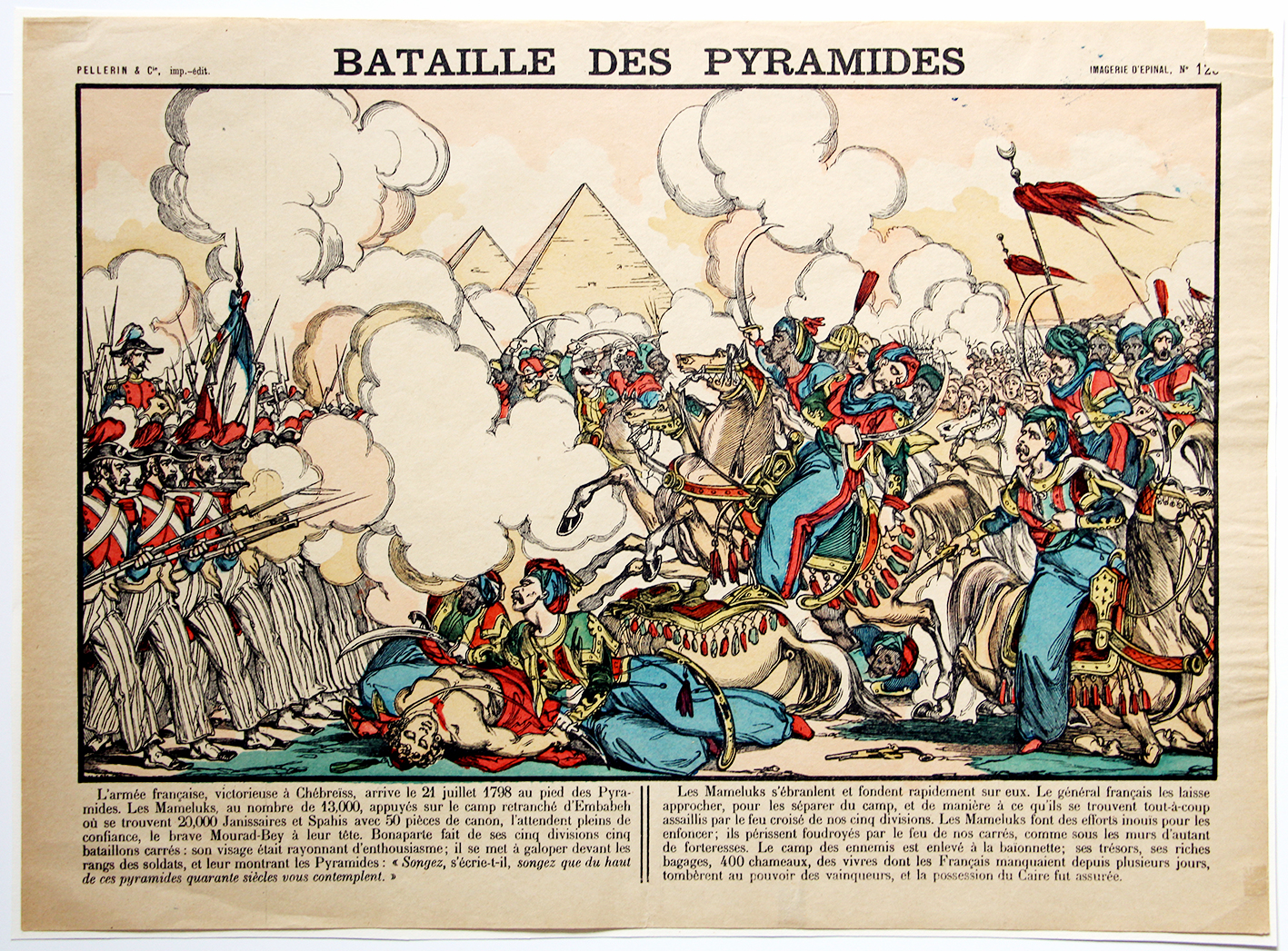 Planche imagerie Epinal - Bataille des Pyramides - Imagerie Populaire - Planche N°129 - Bonaparte - Kleber - Mameluck