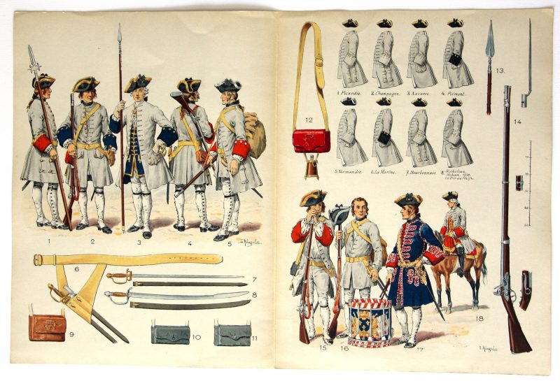 Planche sur l'armée Française N°19 - Infanterie Ordonnance de 1736 - Lucien Rousselot