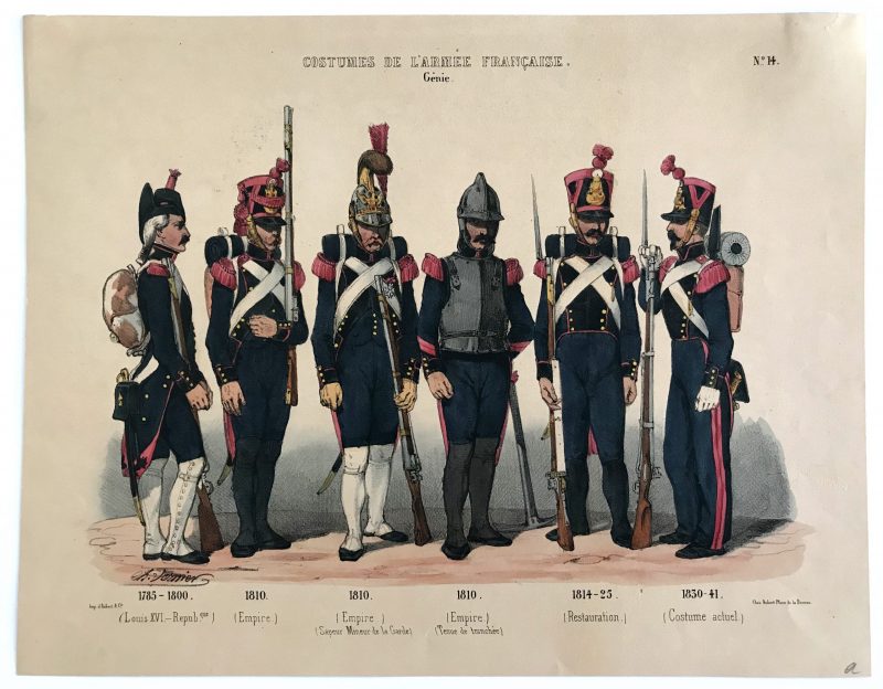 Uniformes de l'Armée française de 1660 à 1845, ouvrage publié par les éditions Herissey, avec le concours des Invalides, illustré par 60 planches de dessins réalisés au xixe siècle par Charles Vernier.