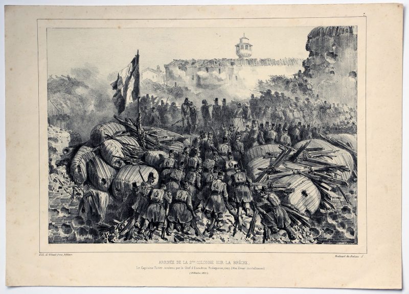 Gravure XIX - Raffet - Monarchie Juillet - Uniforme - Conquête Algérie - 2eme Colonne sur la brèche - 1837