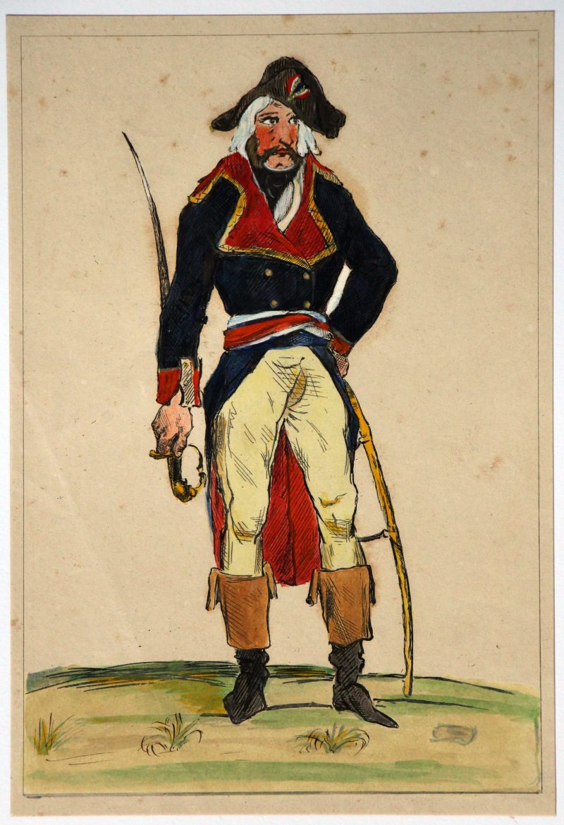 Gravure XIX Rehaussée à la main - D'aprés Raffet - Révolution - Un général de l'Armée du Rhin - 1794 - Uniforme