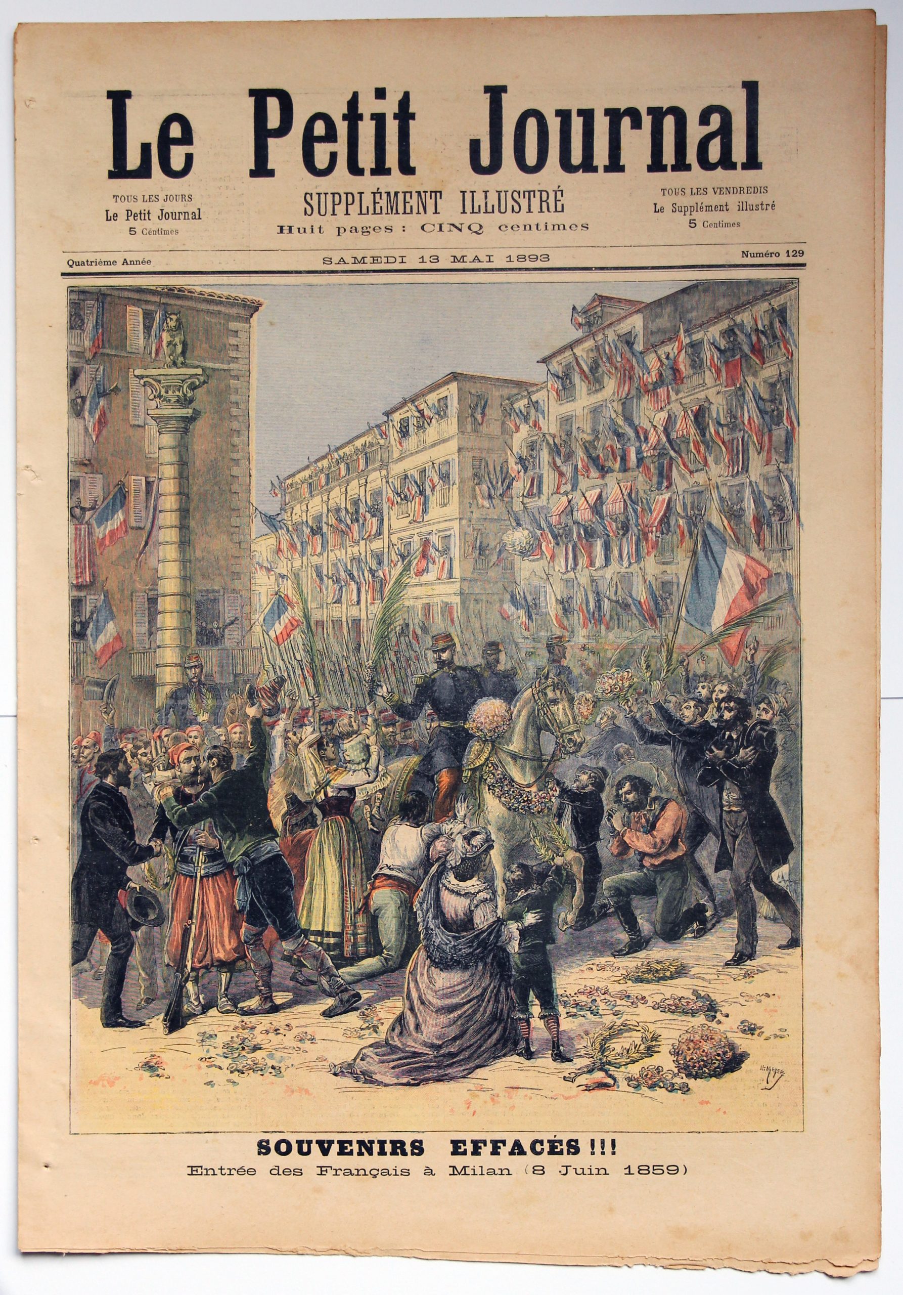 Le petit journal - supplément illustré - 13 mai 1893 - Souvenir Effacés - Entrée des Français a Milan 1859