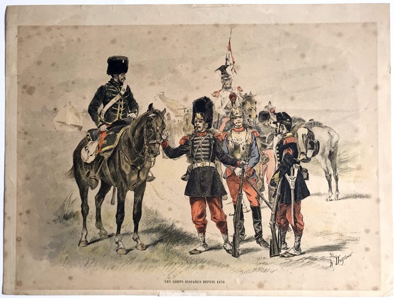 Gravures XX - Les corps disparus depuis 1870 - Armée Française - Dupray - Garde Impériale - Lancier - Carabinier