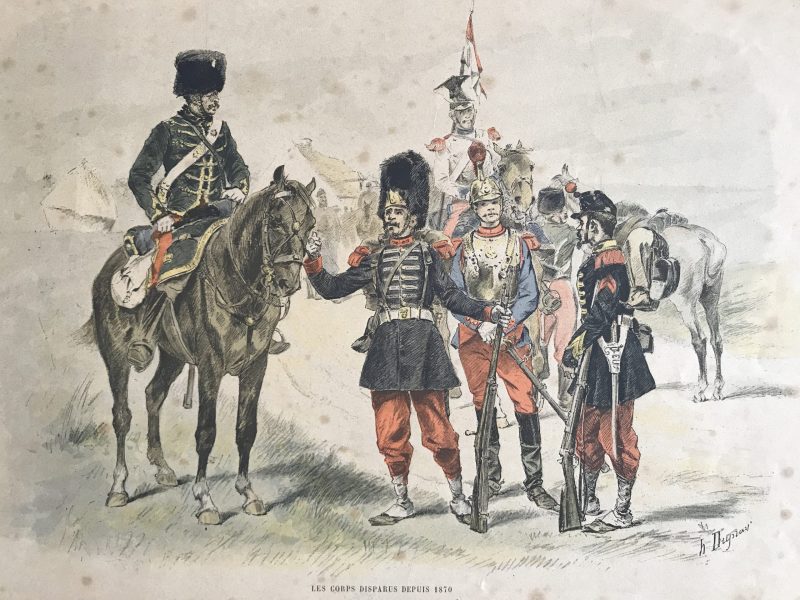 Gravures XX - Les corps disparus depuis 1870 - Armée Française - Dupray - Garde Impériale - Lancier - Carabinier