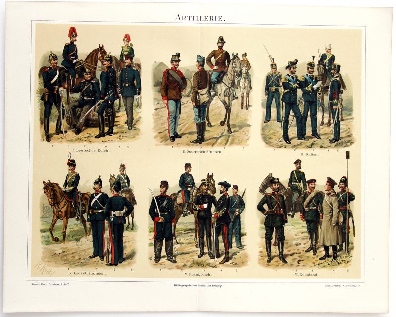 Uniformes Début XX - 6 Planches Knötel Richard - Uniformen Artillerie - Infanterie - Cavalerie - Marine - Train - Santé - Europe avant guerre - Chromolithographie