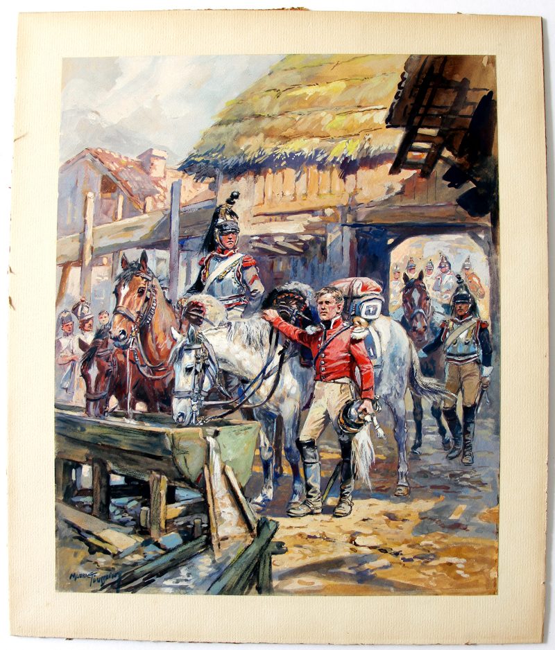 Peinture originale rehaussée - Halte de Cuirassiers - Maurice Toussaint - Gouache - 1er Régiment - Napoléon - 1er Empire - Uniforme