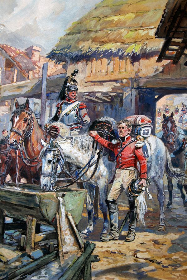 Peinture originale rehaussée - Halte de Cuirassiers - Maurice Toussaint - Gouache - 1er Régiment - Napoléon - 1er Empire - Uniforme
