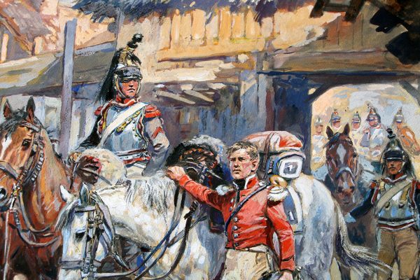 Peinture originale rehaussée - Halte de Cuirassiers - Maurice Toussaint - Gouache - 1er Régiment - Napoléon - 1er Empire - Uniforme