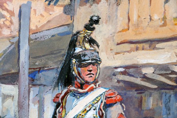 Peinture originale rehaussée - Halte de Cuirassiers - Maurice Toussaint - Gouache - 1er Régiment - Napoléon - 1er Empire - Uniforme