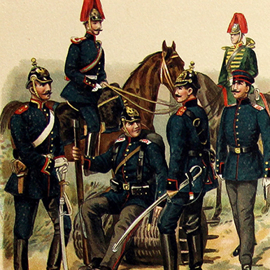 Uniformes Début XX - Planche Knötel Richard - Uniformen Artillerie - Europe avant guerre - Chromolithographie