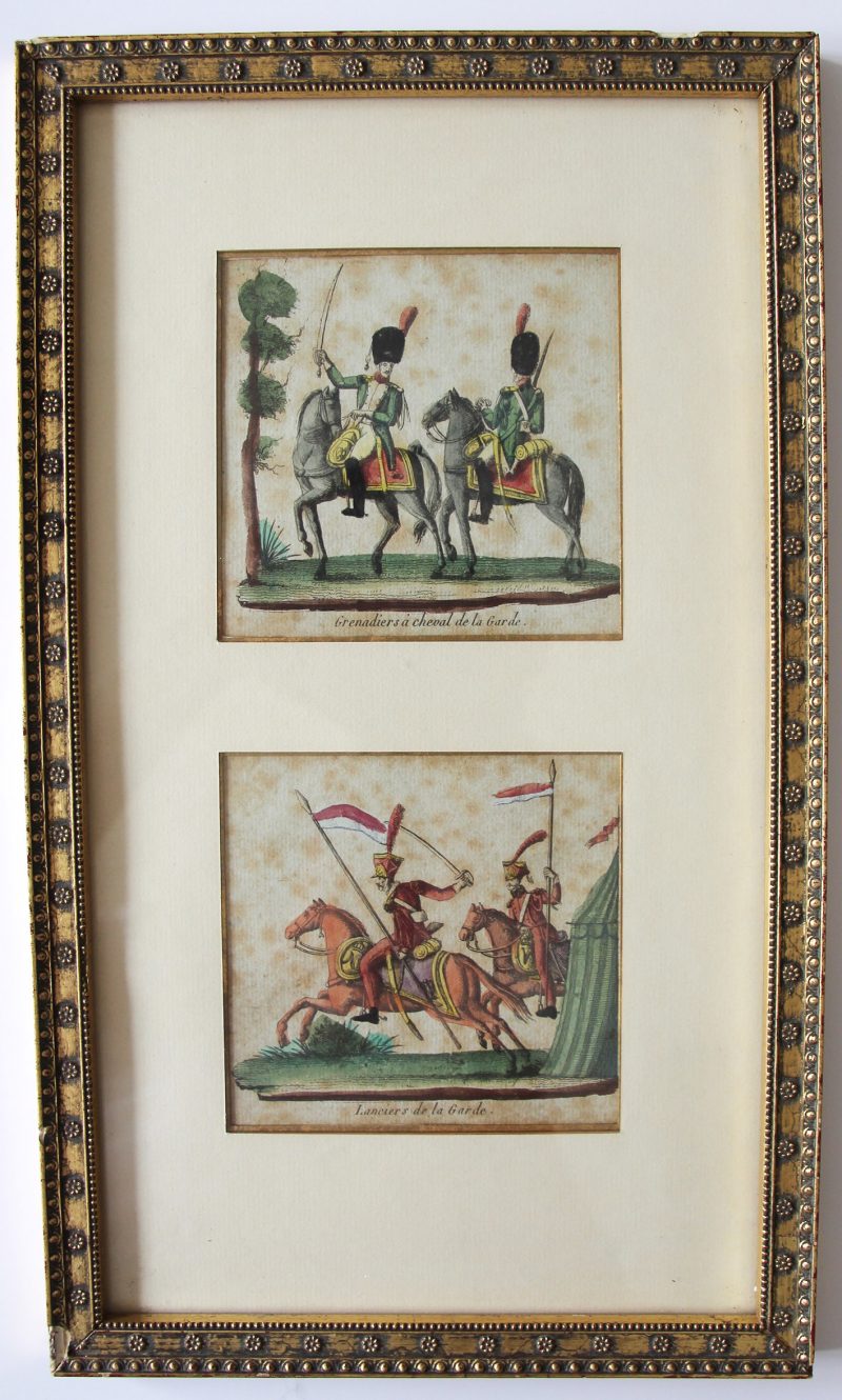 2 Gravures XIX - Troupes françaises Empire - Grenadiers à Cheval de la Garde et Chevau-légers Lanciers de la Garde - Uniforme