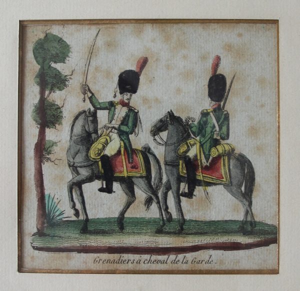 2 Gravures XIX - Troupes françaises Empire - Grenadiers à Cheval de la Garde et Chevau-légers Lanciers de la Garde - Uniforme