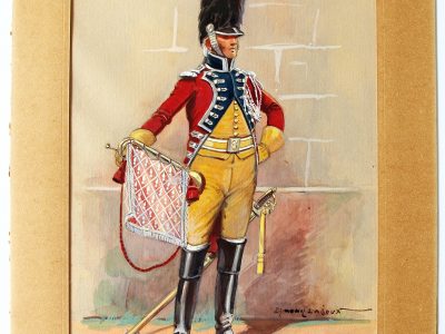 Peinture originale rehaussée - Edmond Lajoux - Trompette de Gendarmerie Impériale - 1er Empire