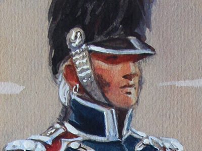 Peinture originale rehaussée - Edmond Lajoux - Trompette de Gendarmerie Impériale - 1er Empire