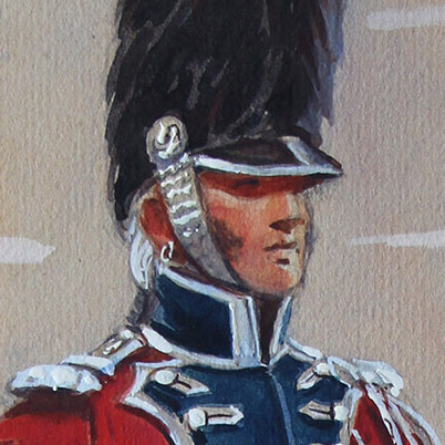 Peinture originale rehaussée - Edmond Lajoux - Trompette de Gendarmerie Impériale - 1er Empire