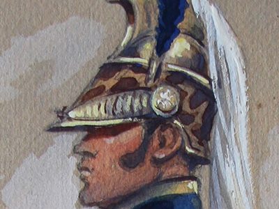 Peinture originale rehaussée - Edmond Lajoux - Trompette de Dragons de la Garde - 1er Empire