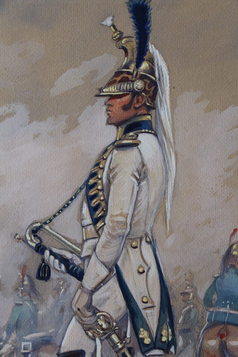 Peinture originale rehaussée - Edmond Lajoux - Trompette de Dragons de la Garde - 1er Empire