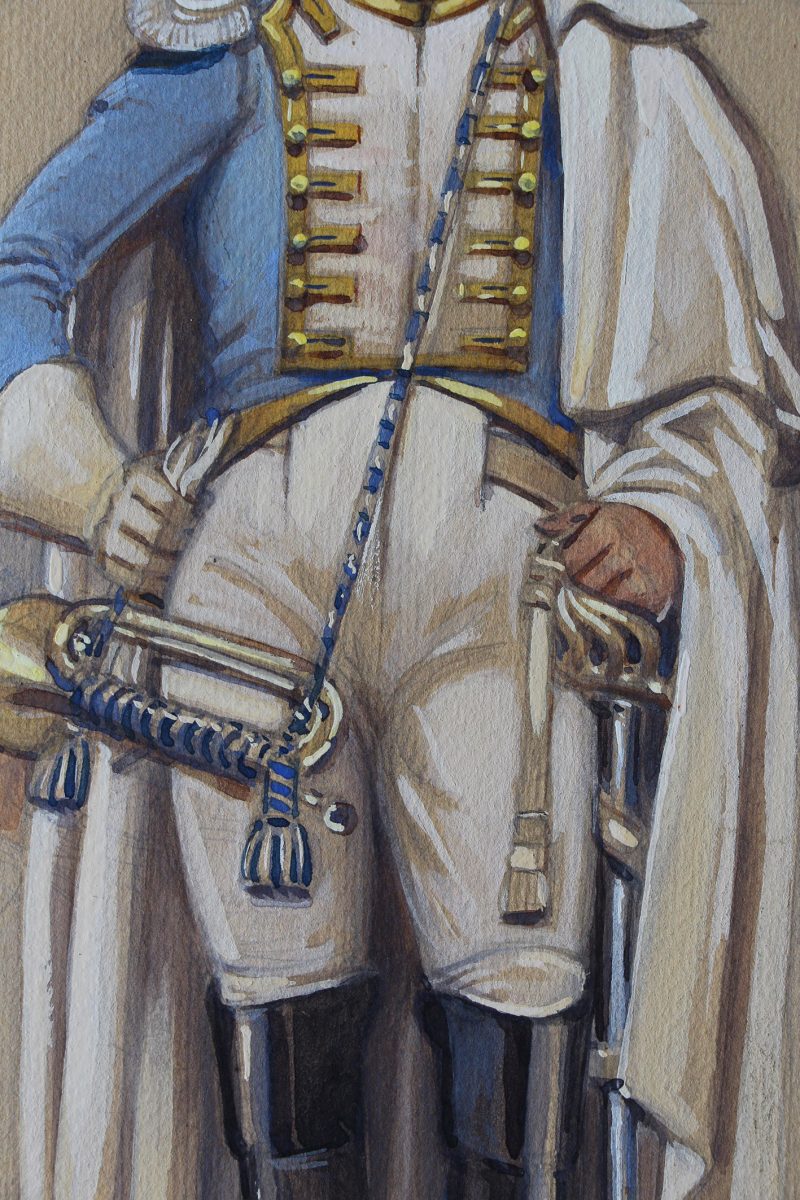 Peinture originale rehaussée - Edmond Lajoux - Trompette de Cuirassier Hollandais - 1er Empire