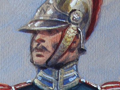 Peinture originale rehaussée - Edmond Lajoux - Trompette de Carabinier - 1er Empire