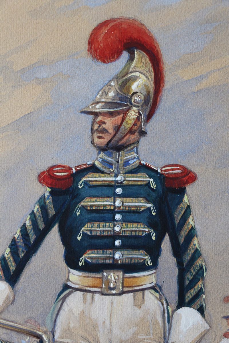 Peinture originale rehaussée - Edmond Lajoux - Trompette de Carabinier - 1er Empire