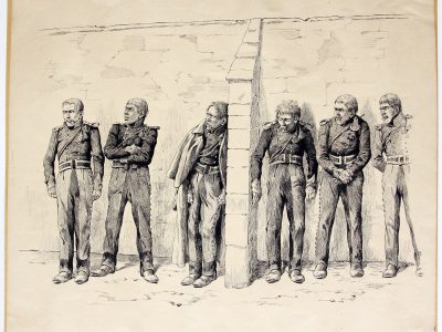 Superbe dessin encre de chine - JOB - Guerre de 1814 - Prussien prisonniers - Original - Uhlan - Une exécution - François Buchamor