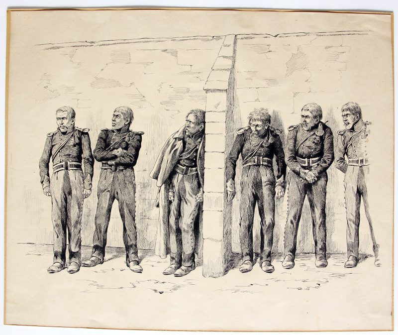 Superbe dessin encre de chine - JOB - Guerre de 1814 - Prussien prisonniers - Original - Uhlan - Une exécution - François Buchamor