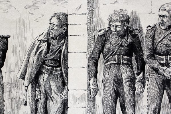 Superbe dessin encre de chine - JOB - Guerre de 1814 - Prussien prisonniers - Original - Uhlan - Une exécution - François Buchamor