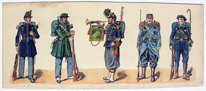 Dessin original - Planche Hector Large - Chasseurs à Pied - Uniforme - 1845/1920