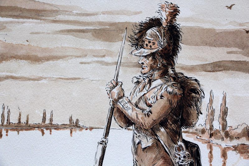 Superbe et Grand Dessin Encre de Paul Martin - La Garde du Rhin - Infanterie - Révolution