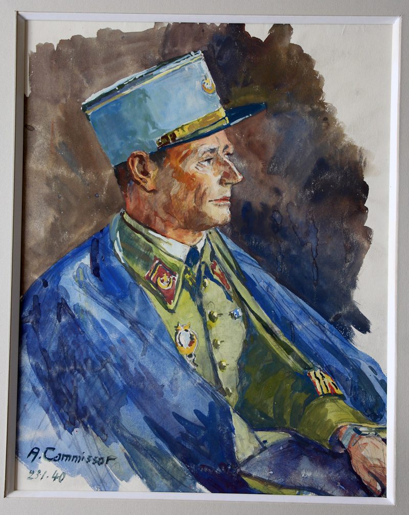 Grand Gouache Aquarelle - Auguste Cammissar - Drôle de Guerre - Soldat 1940 - Uniforme