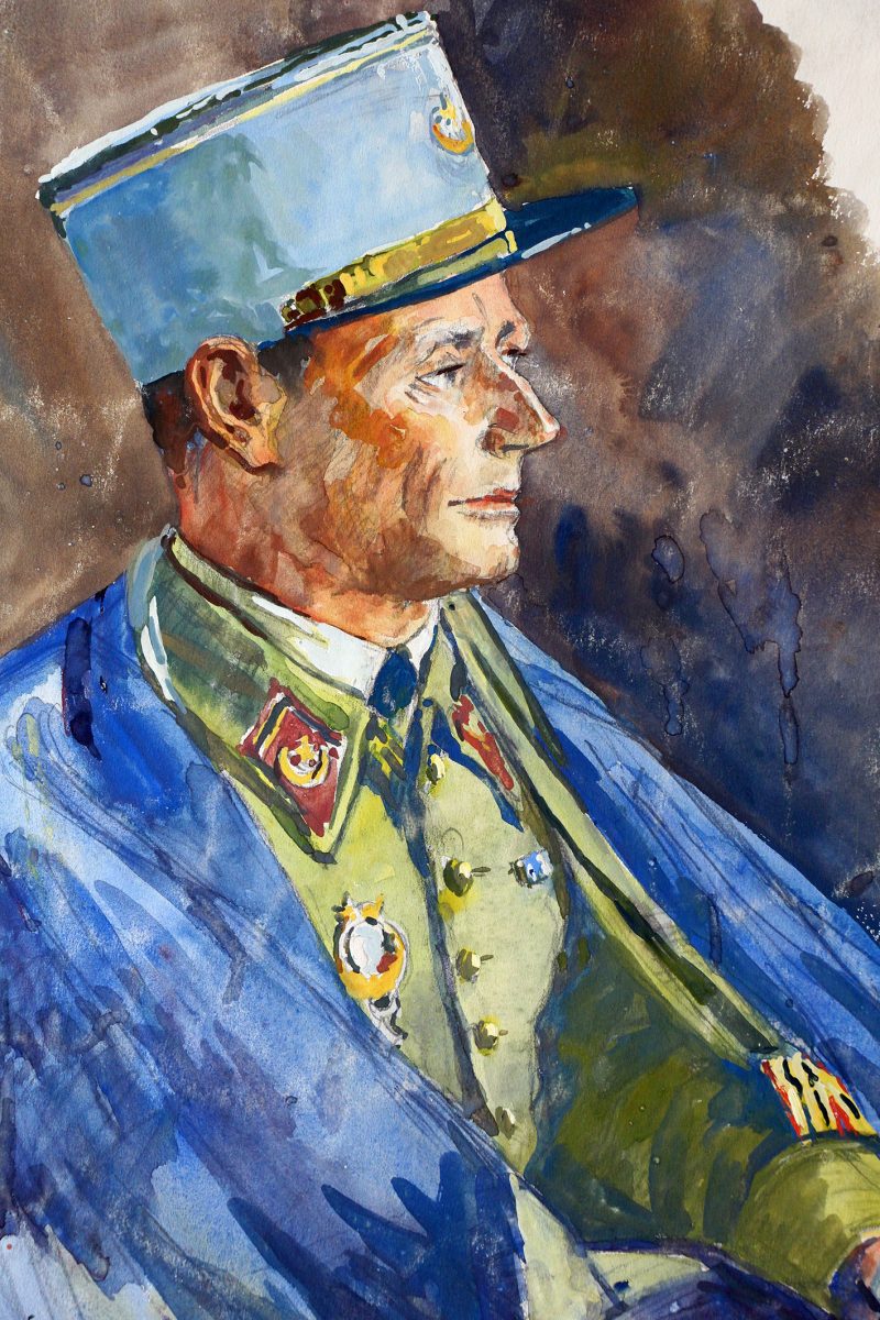 Grand Gouache Aquarelle - Auguste Cammissar - Drôle de Guerre - Soldat 1940 - Uniforme