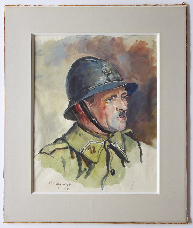 Grand Gouache Aquarelle - Auguste Cammissar - Drôle de Guerre - Soldat 1940 - Uniforme