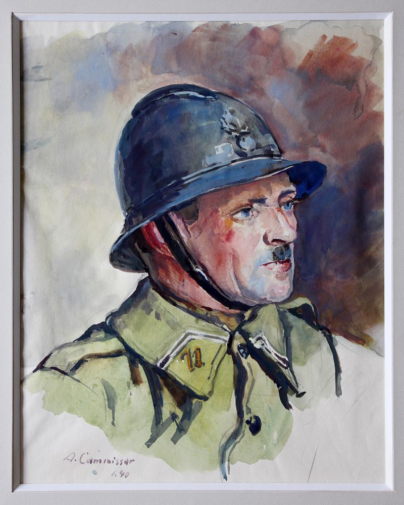 Grand Gouache Aquarelle - Auguste Cammissar - Drôle de Guerre - Soldat 1940 - Uniforme