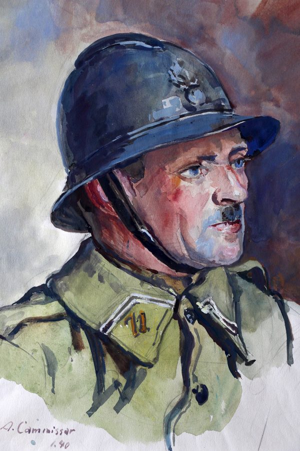 Grand Gouache Aquarelle - Auguste Cammissar - Drôle de Guerre - Soldat 1940 - Uniforme